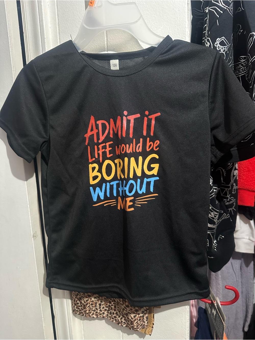 Black Kids' Graphic Tee - Bold Multicolor Slogan